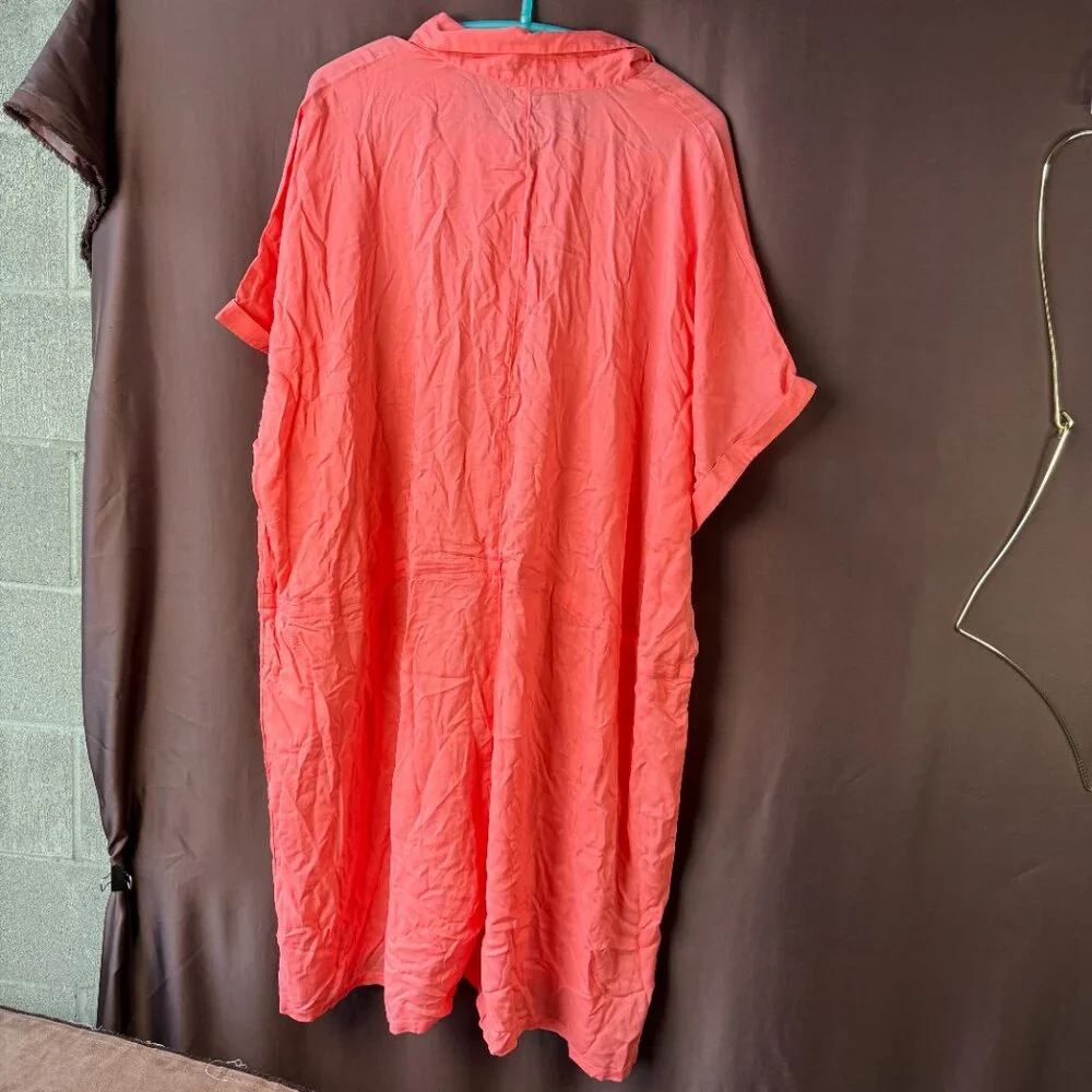 Lands' End Women's 1X, M-L LONG Button Front Swim‎ Cover-up Romper Wood Lily